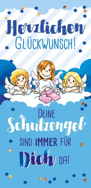 Grußschokolade Herzlichen Glückwunsch mit 3 Schutzengeln und Spruch