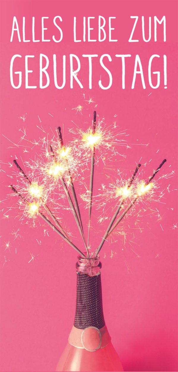 Grußschokolade Alles Liebe Zum Geburtstag mit Wunderkerzen und Sektflasche