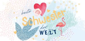 Schokoladengrüße beste Schwester der Welt mit Herzen und Flamingos