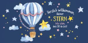 Schokoladengrüße mit Heißluftballon und Sternen und Spruch