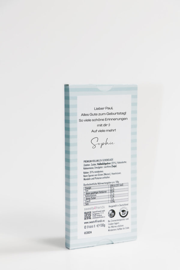 Grußschokolade Verpackung von hinten