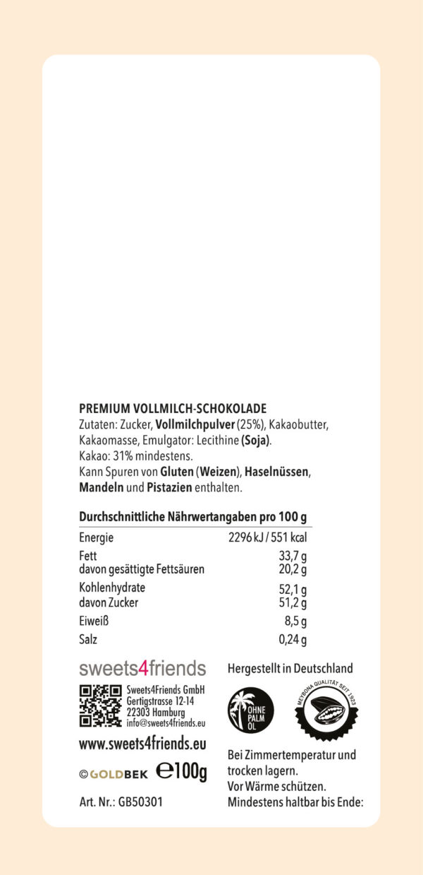Grußschokolade Verpackung von hinten