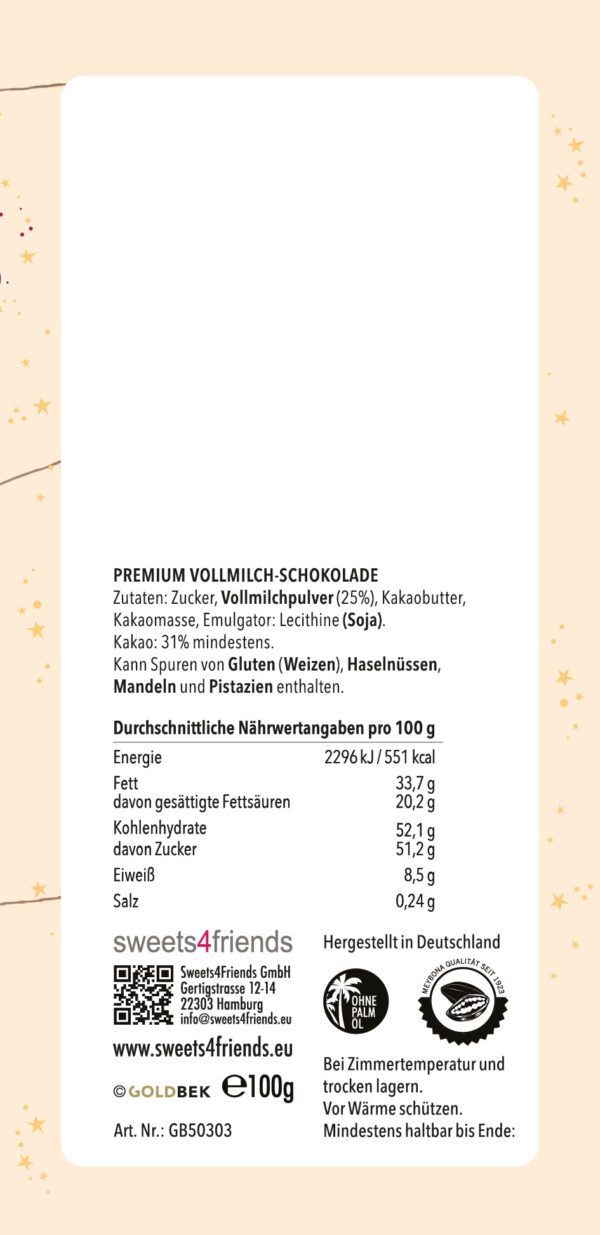 Grußschokolade Verpackung von hinten