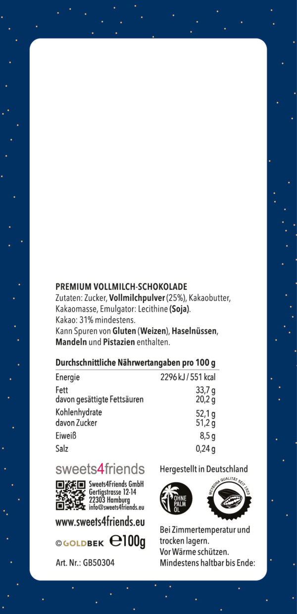 Grußschokolade Verpackung von hinten