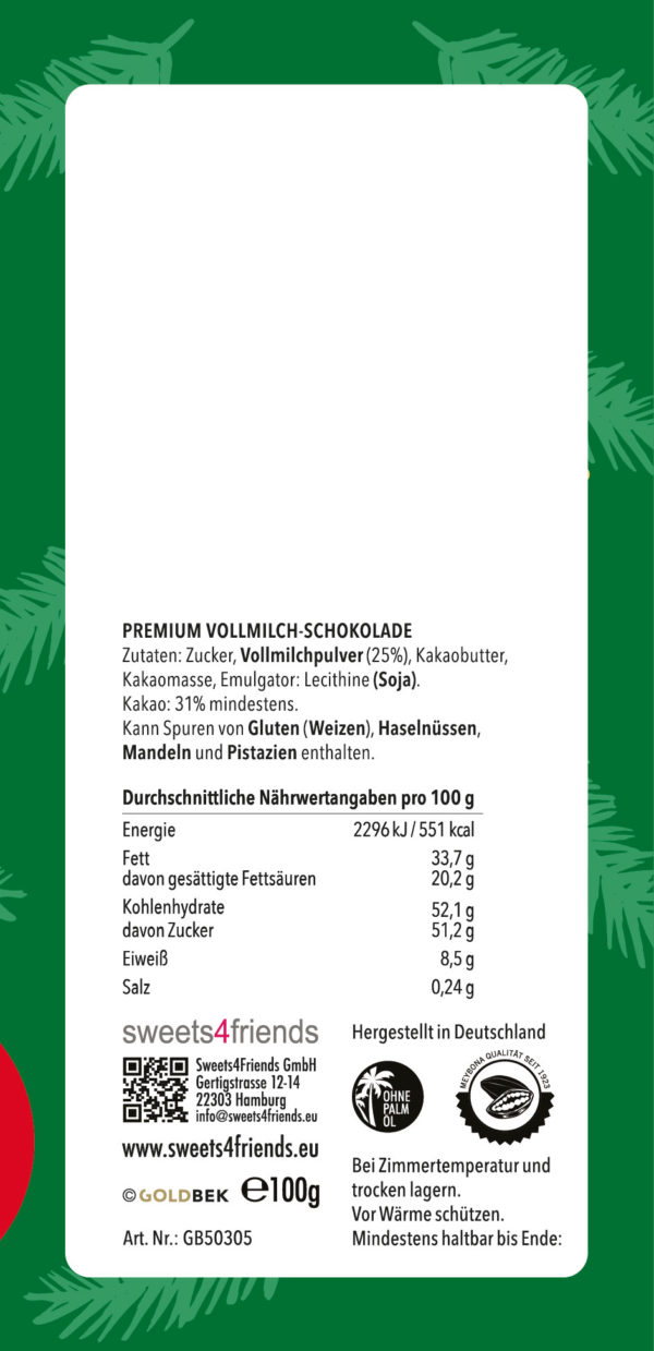 Grußschokolade Verpackung von hinten