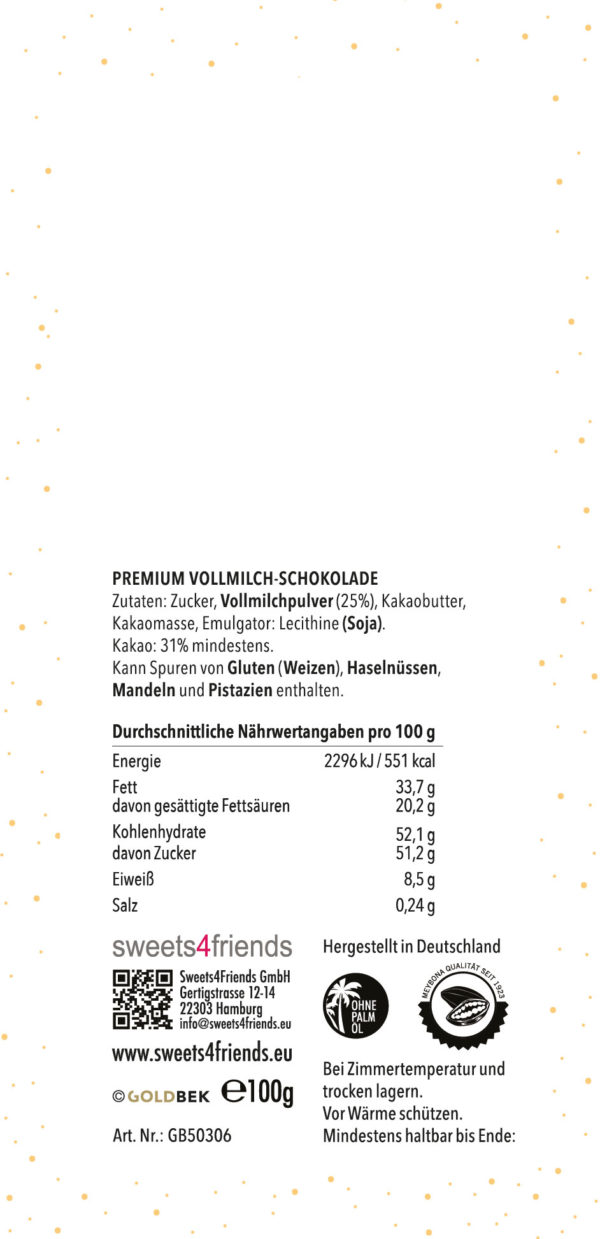 Grußschokolade Verpackung von hinten