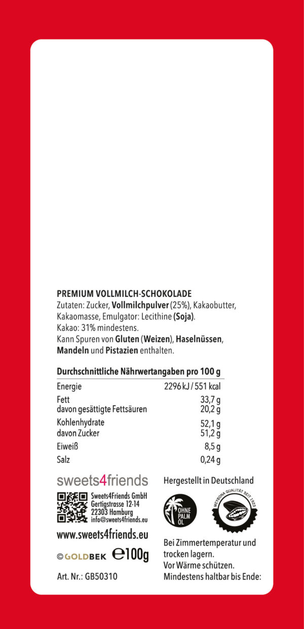 Grußschokolade Verpackung von hinten