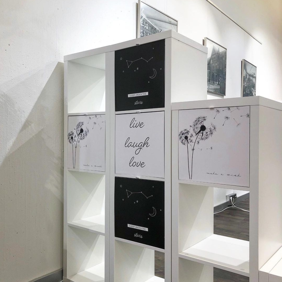 Kallax Boxen schwarz weiß mit unterschiedlichen Motiven